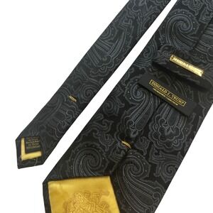 Donald J Trump Signature Collection Mens Silk Paisley Tie Charcoal Black Gold